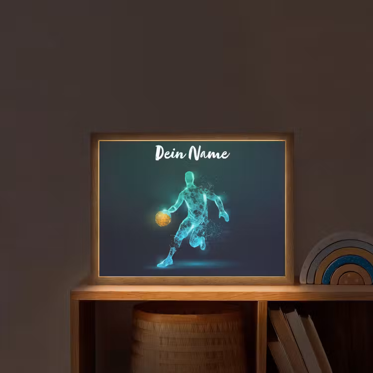 Basketbalspeler - Digitaal - Groen - Blauw Light Box met batterij (Wandlamp kind) middel -sfeer1_kind