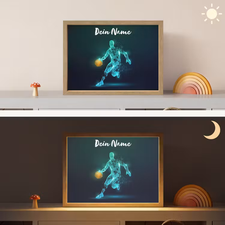 Basketbalspeler - Digitaal - Groen - Blauw Light Box met batterij (Wandlamp kind) middel -sfeer3_kind