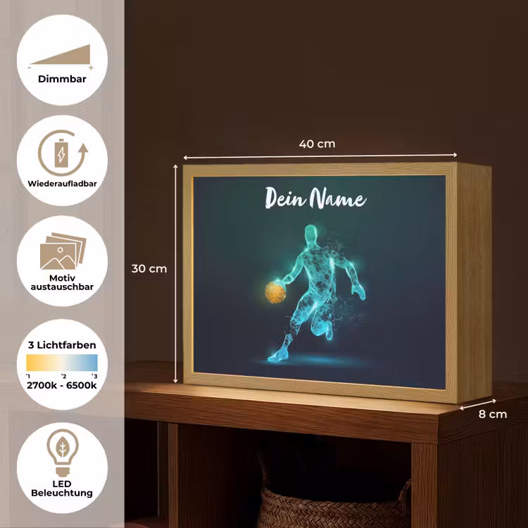 Basketbalspeler - Digitaal - Groen - Blauw Light Box met batterij (Wandlamp kind) middel -USP_websiteoverzichtDE