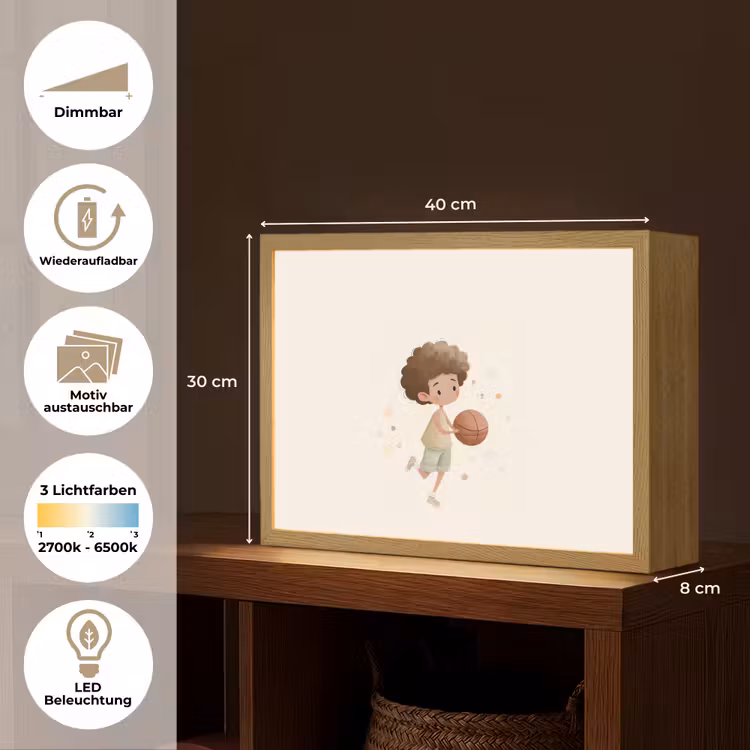 Beige - Jongen - Stippen - Basketbal Light Box met batterij (Wandlamp kind) middel -USP_websiteoverzichtDE