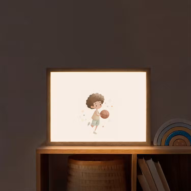 Beige - Jongen - Stippen - Basketbal Light Box met batterij (Wandlamp kind) middel -sfeer1_kind