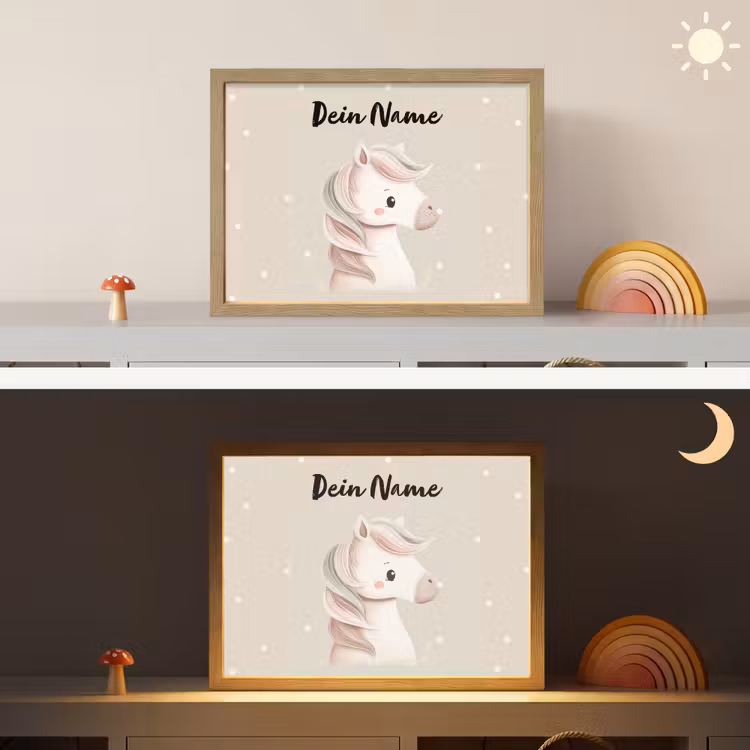 Beige - Pony - Manen - Stippen Light Box met batterij (Wandlamp kind) middel -sfeer3_kind
