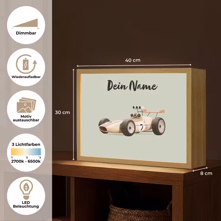 Beige - Raceauto - Groen Light Box met batterij (Wandlamp kind) middel -USP_websiteoverzichtDE