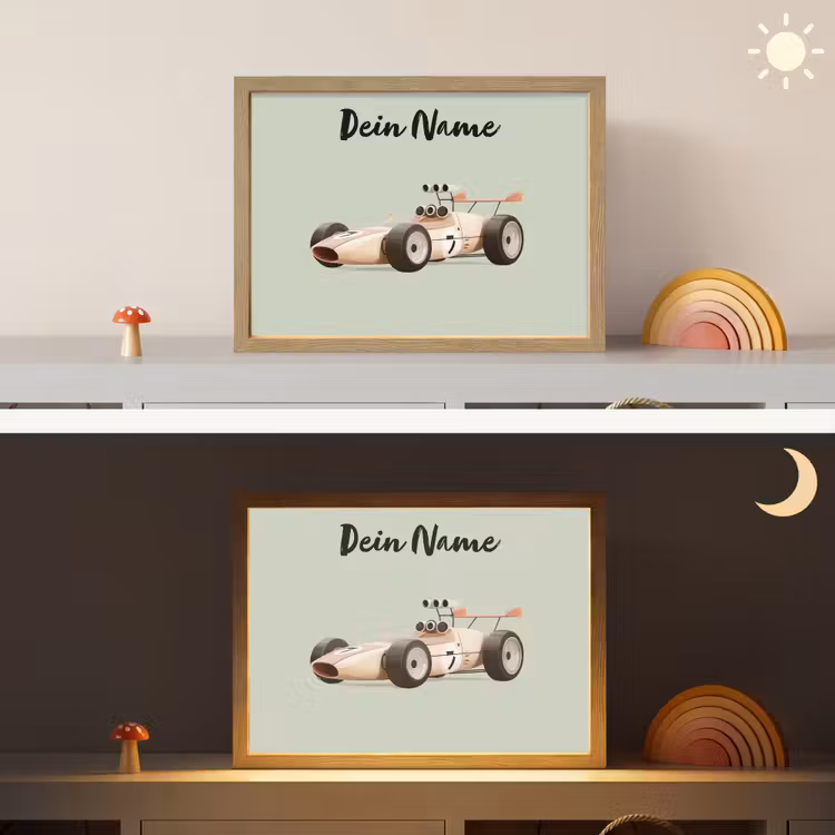 Beige - Raceauto - Groen Light Box met batterij (Wandlamp kind) middel -sfeer3_kind