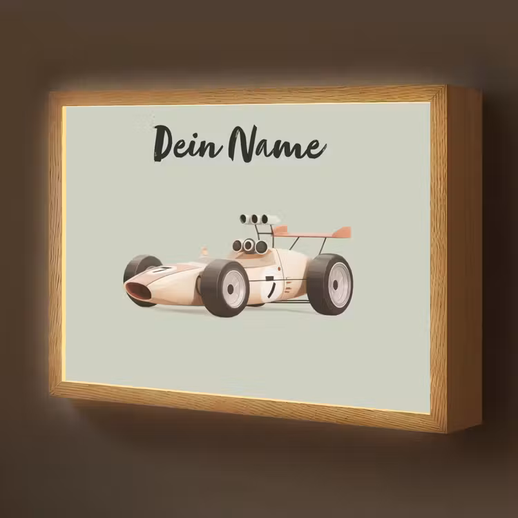 Beige - Raceauto - Groen Light Box met batterij (Wandlamp kind) middel -z3d_website