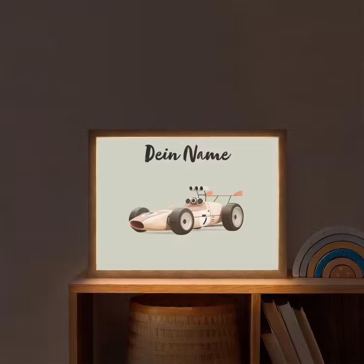 Beige - Raceauto - Groen Light Box met batterij (Wandlamp kind) middel -sfeer1_kind