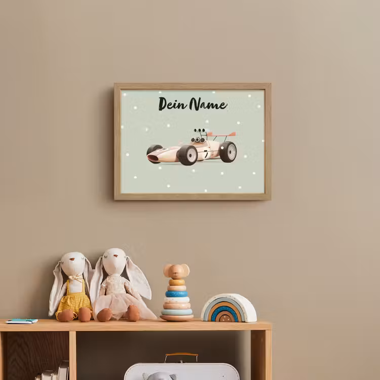 Beige - Raceauto - Stippen - Wielen Light Box met batterij (Wandlamp kind) middel -sfeer2_kind