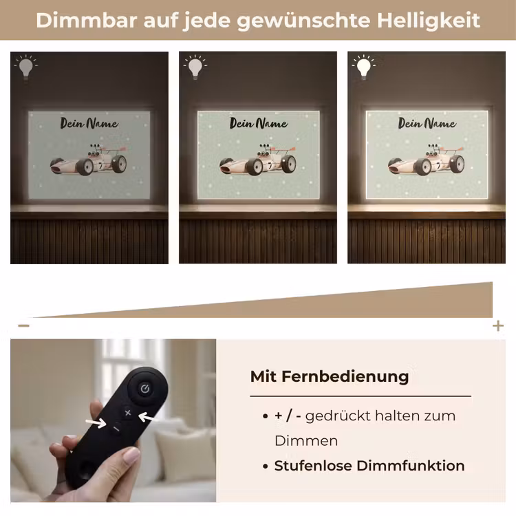 Beige - Raceauto - Stippen - Wielen Light Box met batterij (Wandlamp kind) middel -USP_dimbaarDE