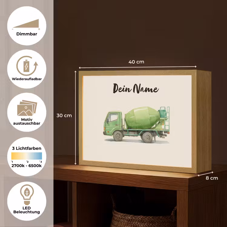 Betonmixer - Getekend - Groen Light Box met batterij (Wandlamp kind) middel -USP_websiteoverzichtDE