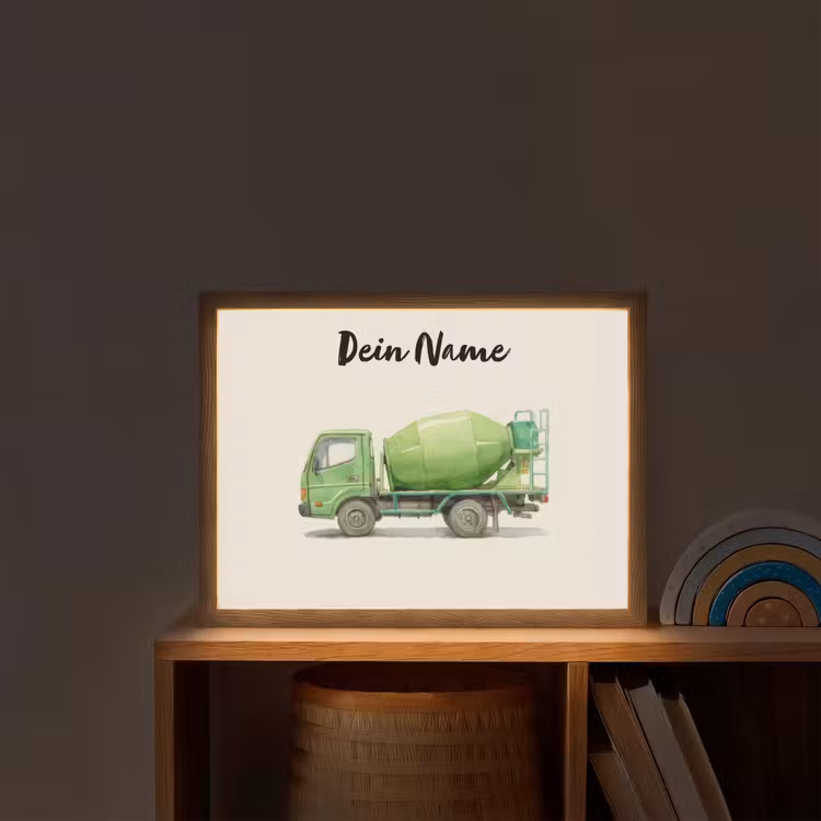Betonmixer - Getekend - Groen Light Box met batterij (Wandlamp kind) middel -sfeer1_kind