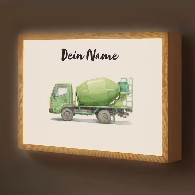 Betonmixer - Getekend - Groen Light Box met batterij (Wandlamp kind) middel -z3d_website