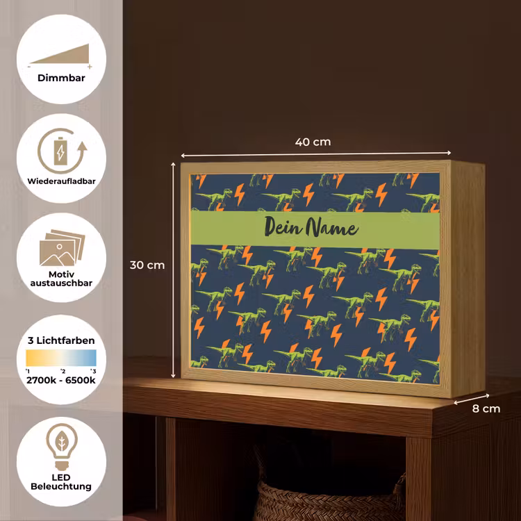Bliksemschichten - Oranje - Dino - Patroon Light Box met batterij (Wandlamp kind) middel -USP_websiteoverzichtDE