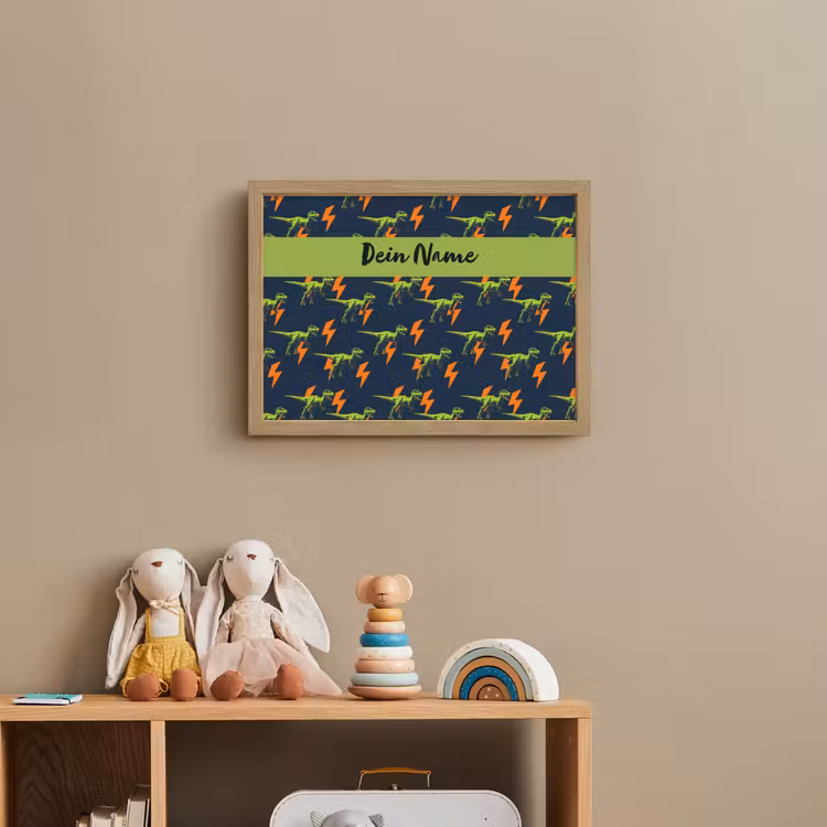Bliksemschichten - Oranje - Dino - Patroon Light Box met batterij (Wandlamp kind) middel -sfeer2_kind