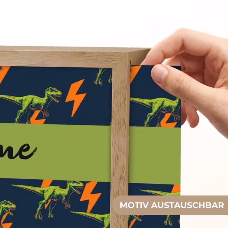 Bliksemschichten - Oranje - Dino - Patroon Light Box met batterij (Wandlamp kind) middel -USP_websiteprintDE