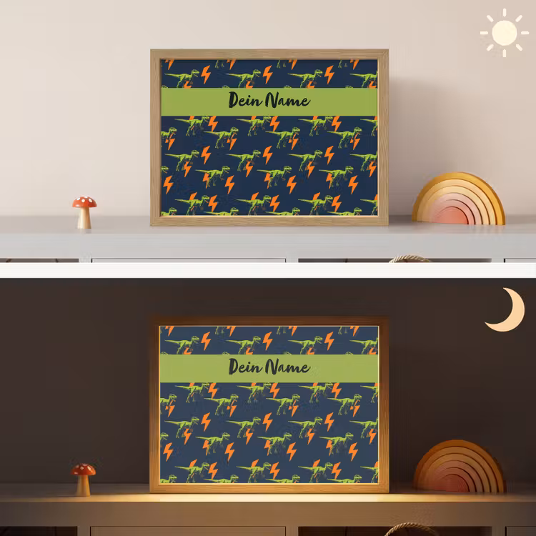 Bliksemschichten - Oranje - Dino - Patroon Light Box met batterij (Wandlamp kind) middel -sfeer3_kind