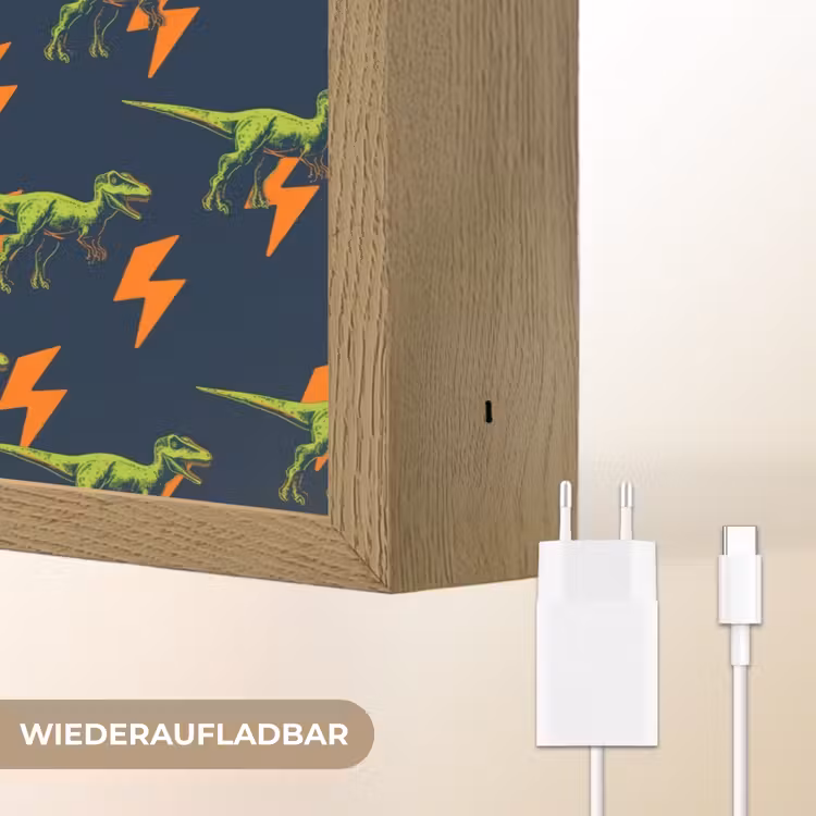 Bliksemschichten - Oranje - Dino - Patroon Light Box met batterij (Wandlamp kind) middel -USP_websiteoplaadbaarDE