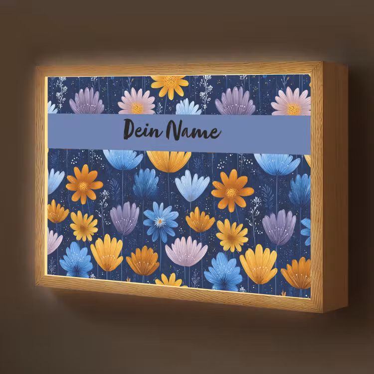 Bloemen - Patroon - Blauw Light Box met batterij (Wandlamp kind) middel -z3d_website