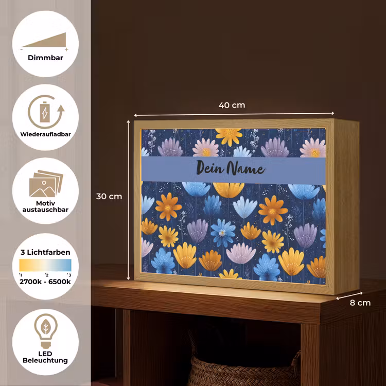 Bloemen - Patroon - Blauw Light Box met batterij (Wandlamp kind) middel -USP_websiteoverzichtDE