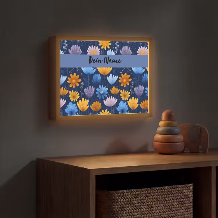 Bloemen - Patroon - Blauw Light Box met batterij (Wandlamp kind) middel -sfeer5_kind