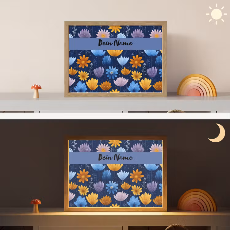 Bloemen - Patroon - Blauw Light Box met batterij (Wandlamp kind) middel -sfeer3_kind