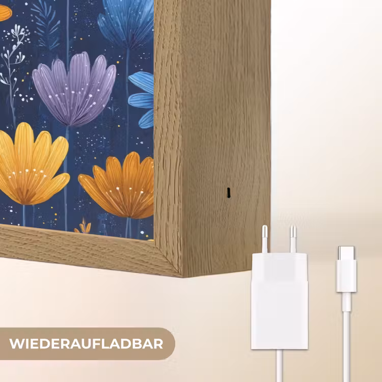 Bloemen - Patroon - Blauw Light Box met batterij (Wandlamp kind) middel -USP_websiteoplaadbaarDE