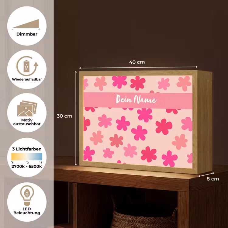Bloemen - Patroon - Roze Light Box met batterij (Wandlamp kind) middel -USP_websiteoverzichtDE