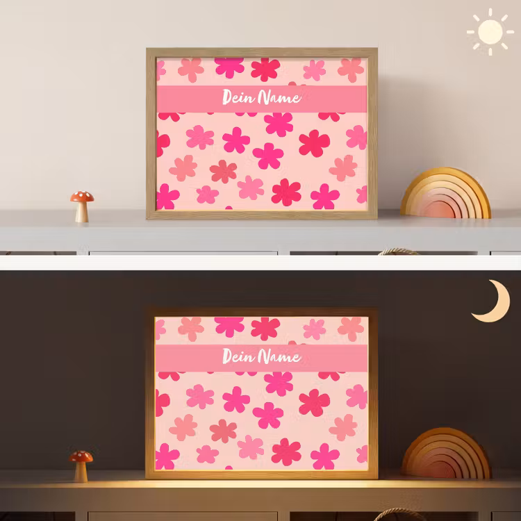 Bloemen - Patroon - Roze Light Box met batterij (Wandlamp kind) middel -sfeer3_kind