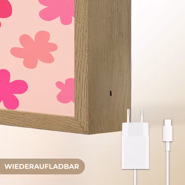 Bloemen - Patroon - Roze Light Box met batterij (Wandlamp kind) middel -USP_websiteoplaadbaarDE