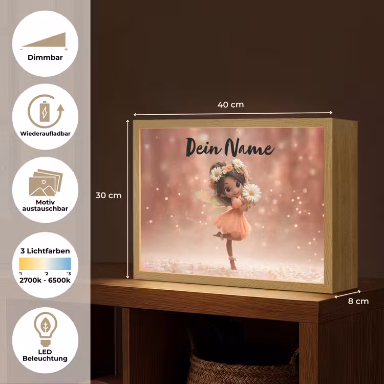 Bloemenfee - Roze - Meisje Light Box met batterij (Wandlamp kind) middel -USP_websiteoverzichtDE