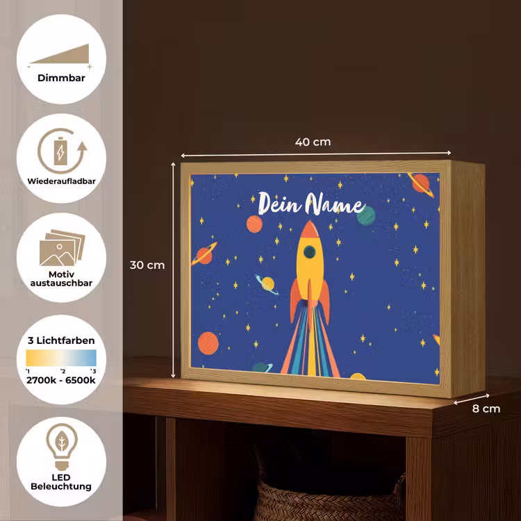 Kleurrijk - Raket - Ruimte Light Box met batterij (Wandlamp kind) middel -USP_websiteoverzichtDE