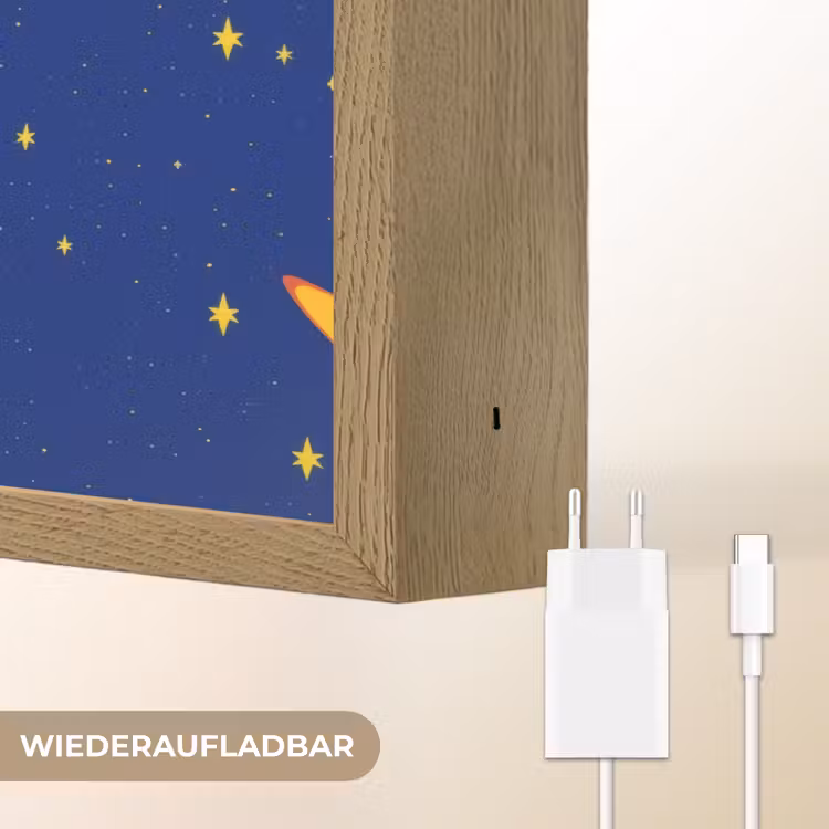Kleurrijk - Raket - Ruimte Light Box met batterij (Wandlamp kind) middel -USP_websiteoplaadbaarDE