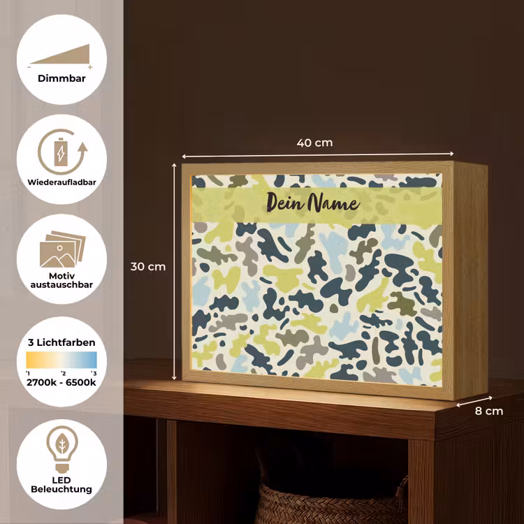 Camouflage - Groen - Blauw - Jongens - Kinderen Light Box met batterij (Wandlamp kind) middel -USP_websiteoverzichtDE
