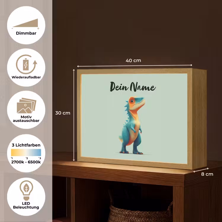 Cartoon - Dino - Oranje - Stekels Light Box met batterij (Wandlamp kind) middel -USP_websiteoverzichtDE