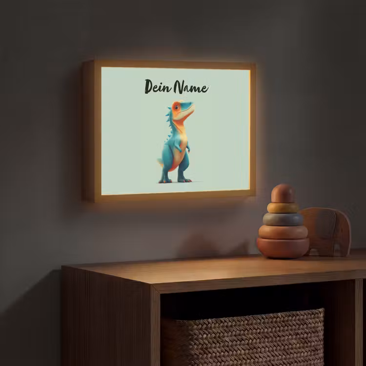 Cartoon - Dino - Oranje - Stekels Light Box met batterij (Wandlamp kind) middel -sfeer5_kind