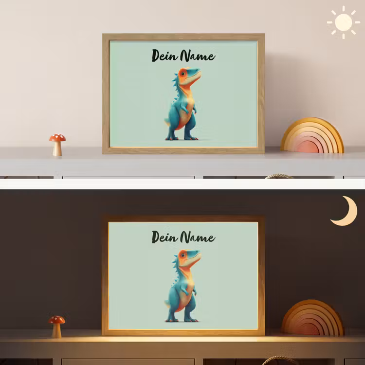 Cartoon - Dino - Oranje - Stekels Light Box met batterij (Wandlamp kind) middel -sfeer3_kind