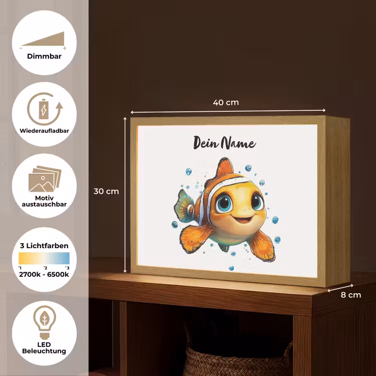 Clownvis - Oranje - Vis - Water Light Box met batterij (Wandlamp kind) middel -USP_websiteoverzichtDE