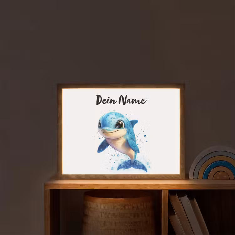 Dolfijn - Blauw - Water - Druppels Light Box met batterij (Wandlamp kind) middel -sfeer1_kind