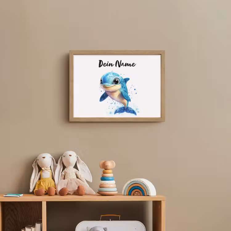 Dolfijn - Blauw - Water - Druppels Light Box met batterij (Wandlamp kind) middel -sfeer2_kind