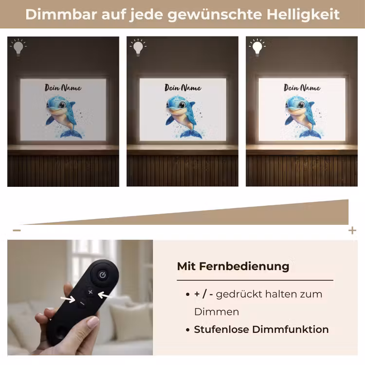 Dolfijn - Blauw - Water - Druppels Light Box met batterij (Wandlamp kind) middel -USP_dimbaarDE