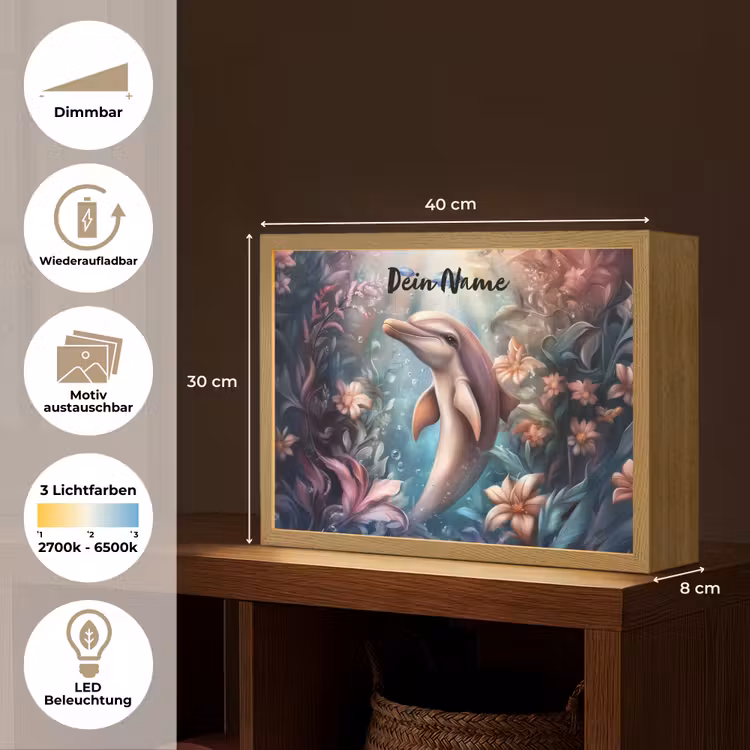 Dolfijn - Vissen - Onderwaterwereld - Bloemen Light Box met batterij (Wandlamp kind) middel -USP_websiteoverzichtDE