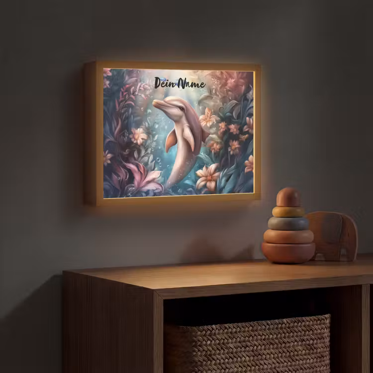 Dolfijn - Vissen - Onderwaterwereld - Bloemen Light Box met batterij (Wandlamp kind) middel -sfeer5_kind