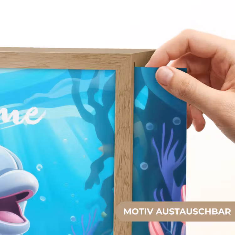 Dolfijn - Zeedieren - Onderwater - Kinderen - Meisjes Light Box met batterij (Wandlamp kind) middel -USP_websiteprintDE
