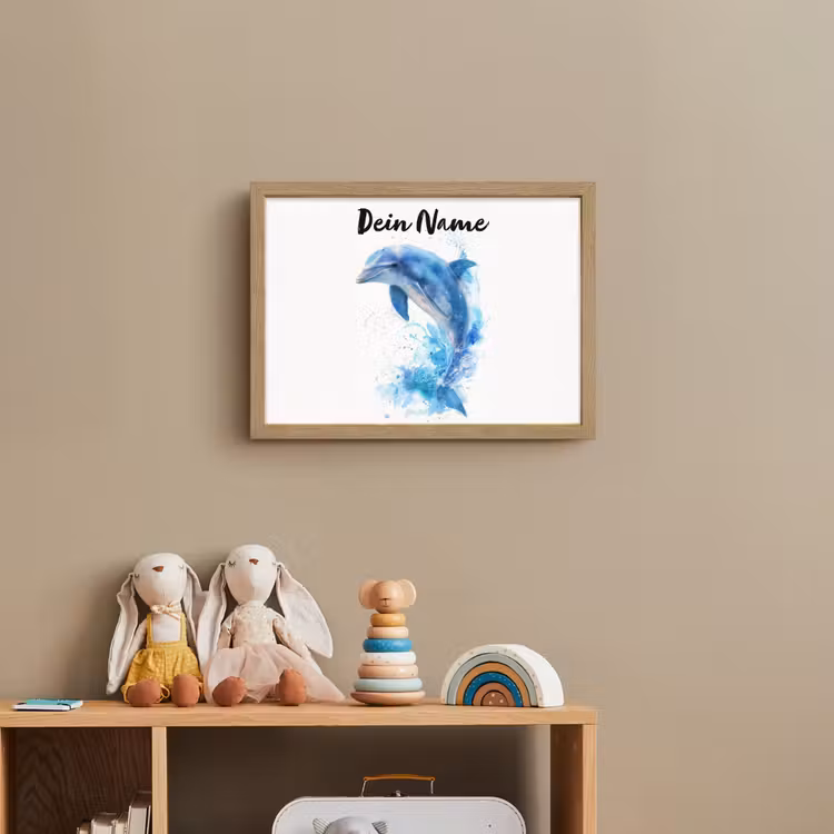 Dolfijn - Water - Blauw Light Box met batterij (Wandlamp kind) middel -sfeer2_kind