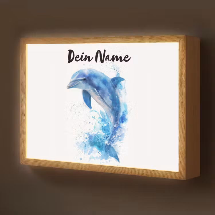 Dolfijn - Water - Blauw Light Box met batterij (Wandlamp kind) middel -z3d_website