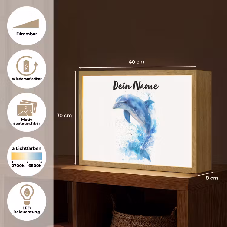 Dolfijn - Water - Blauw Light Box met batterij (Wandlamp kind) middel -USP_websiteoverzichtDE