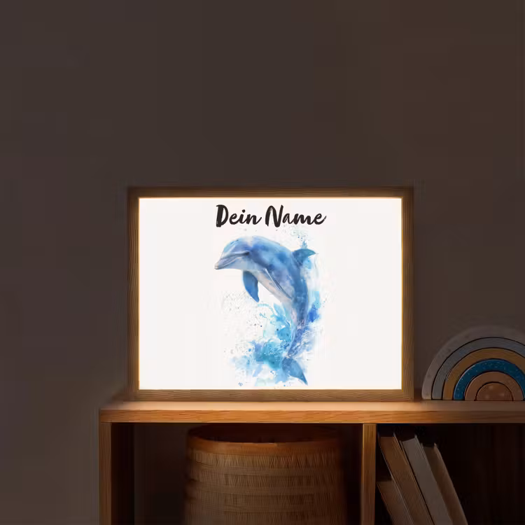 Dolfijn - Water - Blauw Light Box met batterij (Wandlamp kind) middel -sfeer1_kind