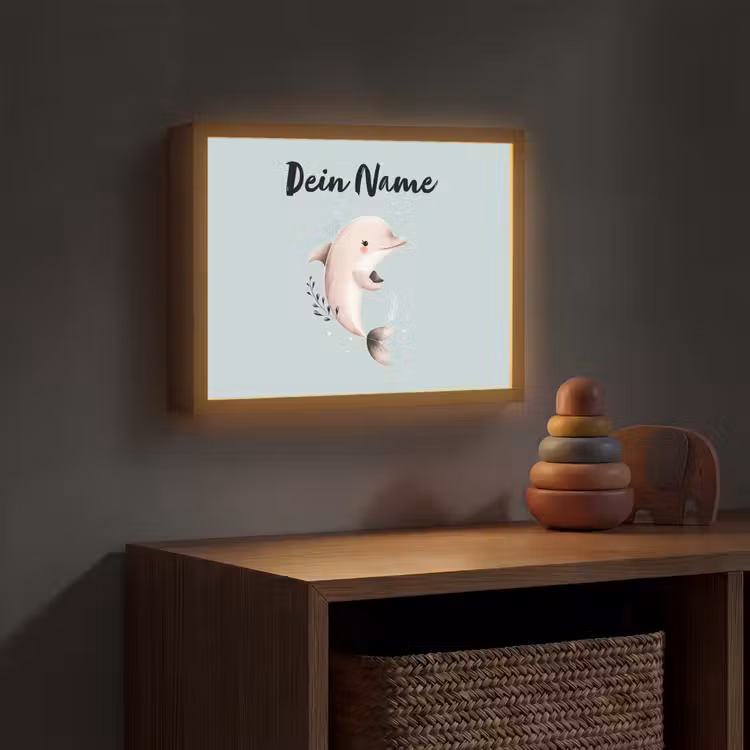 Dolfijn - Zeewier - Grijs Light Box met batterij (Wandlamp kind) middel -sfeer5_kind