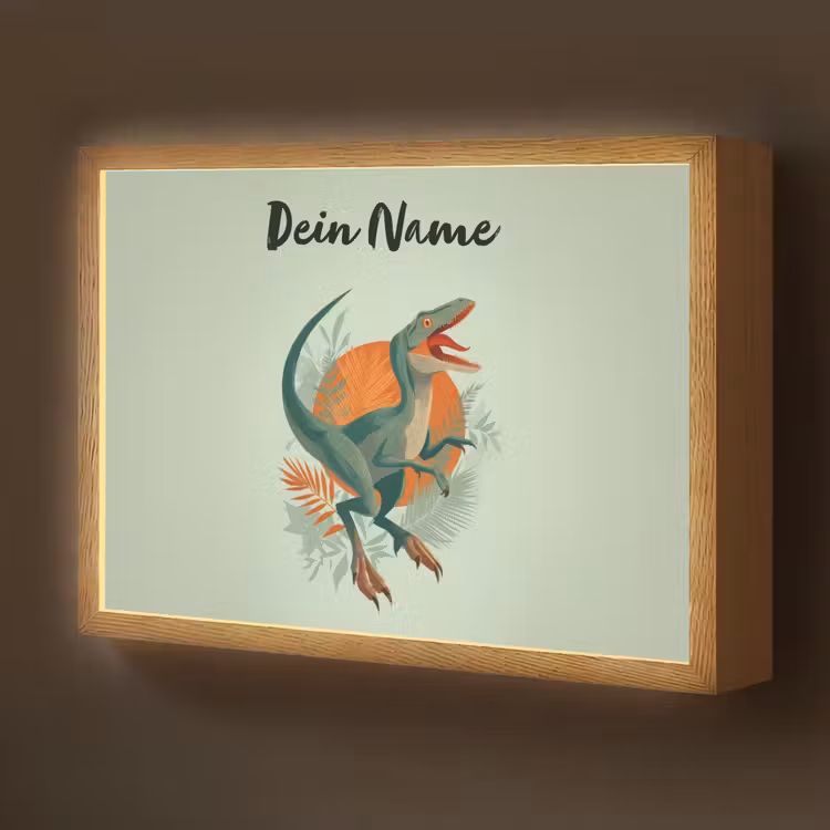 Dino - Bladeren - Grafisch - Groen Light Box met batterij (Wandlamp kind) middel -z3d_website