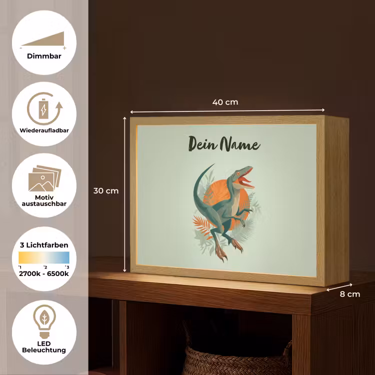 Dino - Bladeren - Grafisch - Groen Light Box met batterij (Wandlamp kind) middel -USP_websiteoverzichtDE