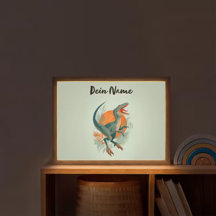 Dino - Bladeren - Grafisch - Groen Light Box met batterij (Wandlamp kind) middel -sfeer1_kind